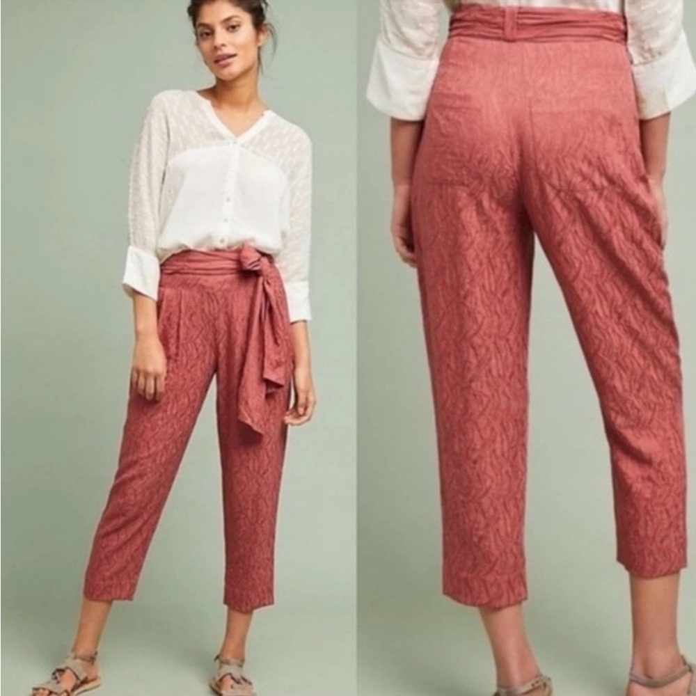 Anthropologie attitwa women peach pink or Rose Cropped Pants size 4
